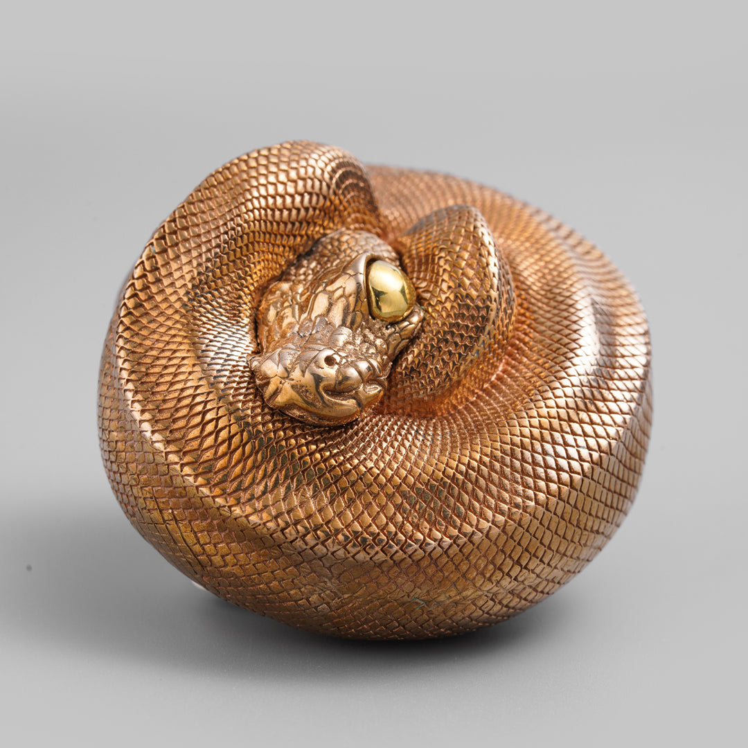 Bronze Coiled Ball Python Statue