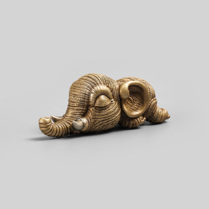 Bronze Crouching Elephant Figurine