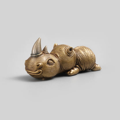 Bronze Crouching Rhinoceros Figurine