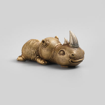 Bronze Crouching Rhinoceros Figurine