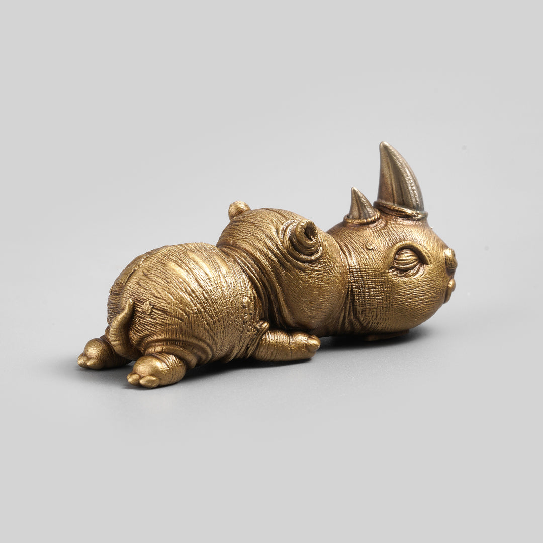 Bronze Crouching Rhinoceros Figurine