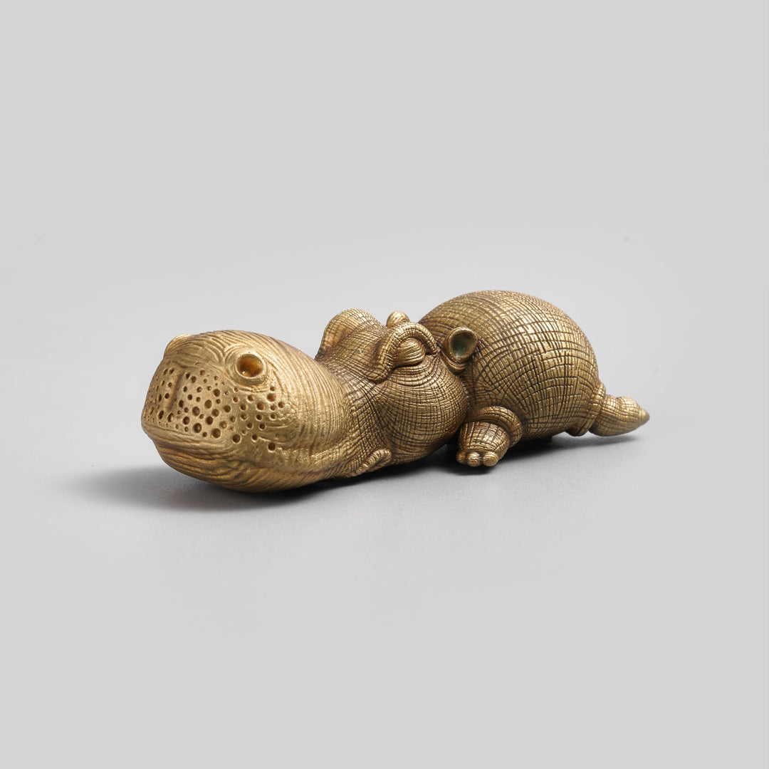 Bronze Crouching Hippo Figurine