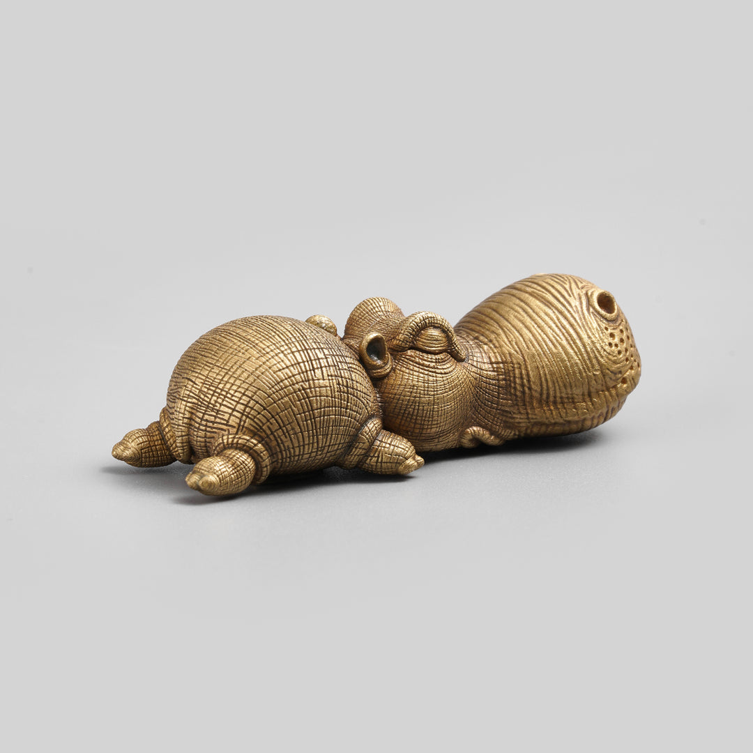 Bronze Crouching Hippo Figurine