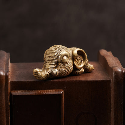 Bronze Crouching Elephant Figurine