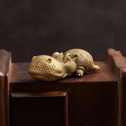 Bronze Crouching Hippo Figurine