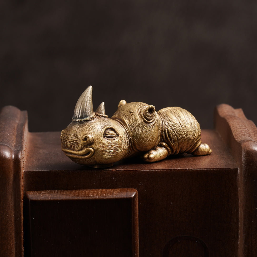 Bronze Crouching Rhinoceros Figurine