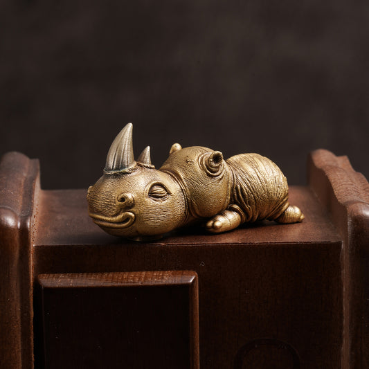 Bronze Crouching Rhinoceros Figurine