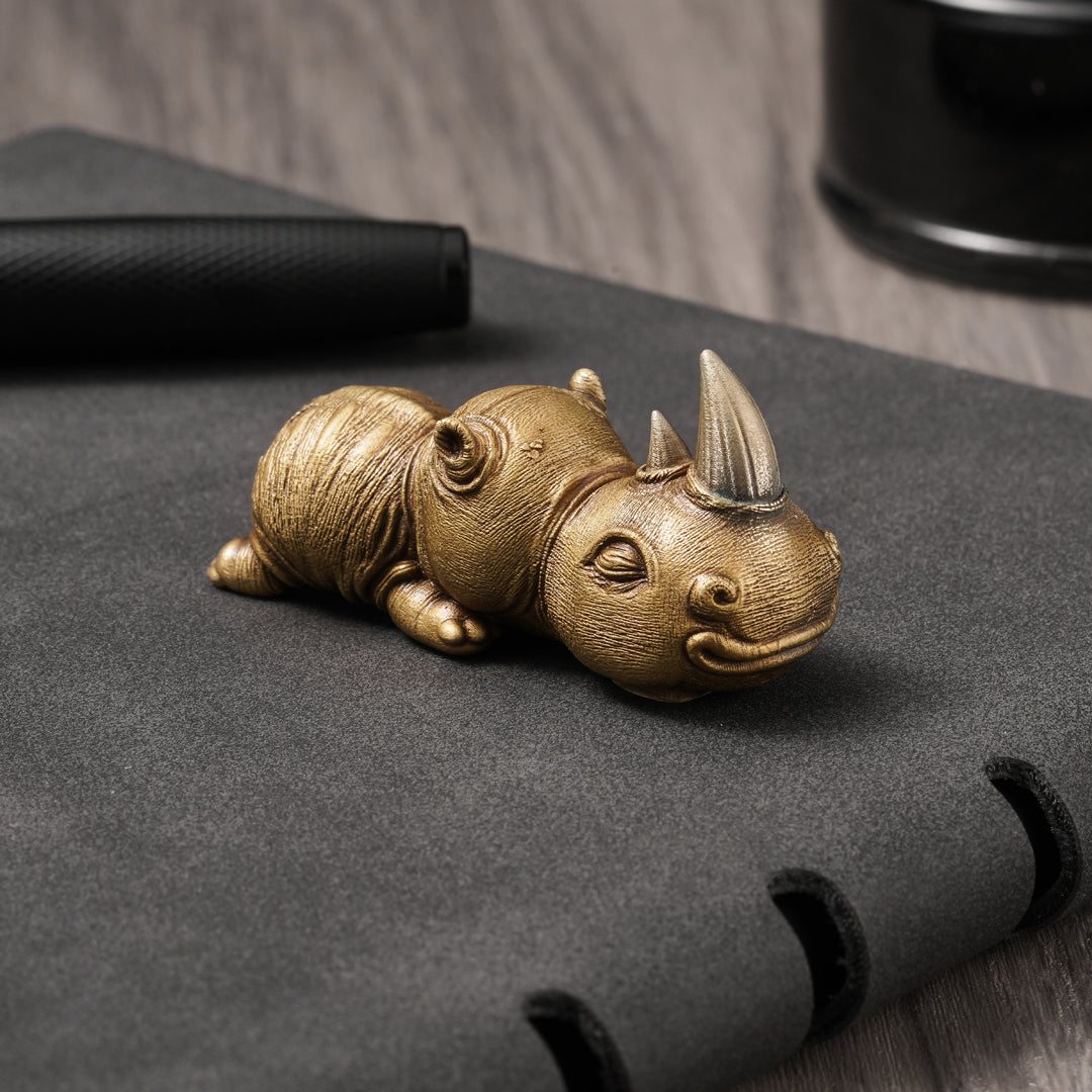 Bronze Crouching Rhinoceros Figurine