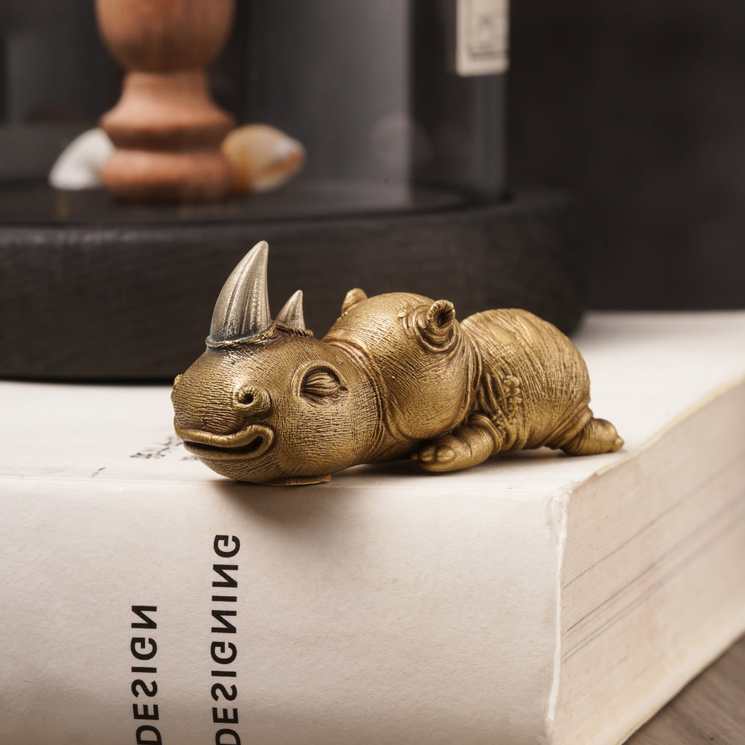 Bronze Crouching Rhinoceros Figurine