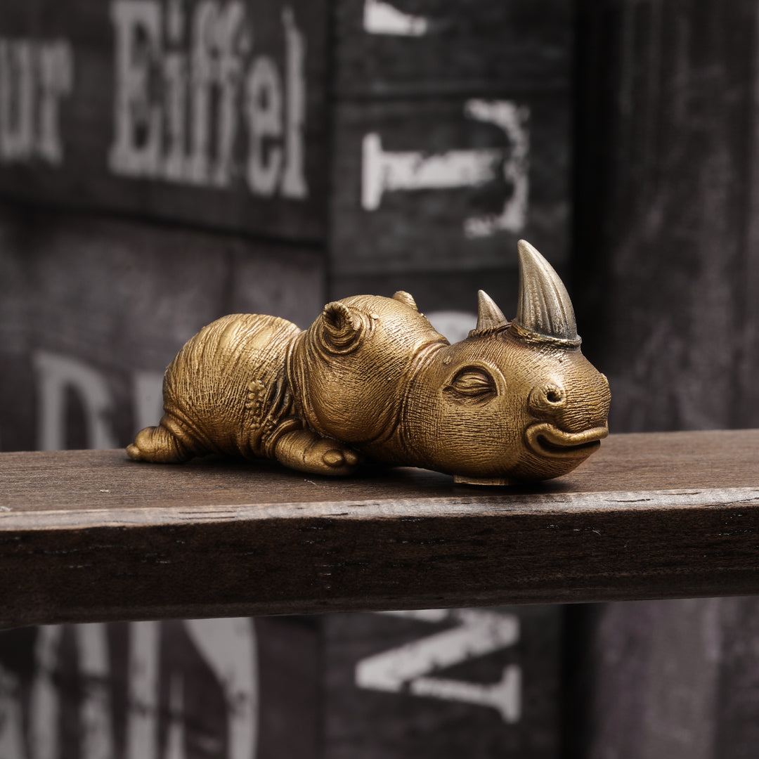 Bronze Crouching Rhinoceros Figurine