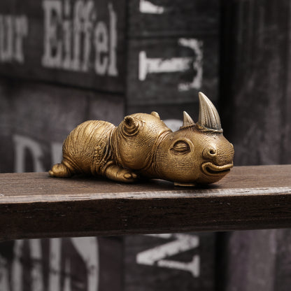 Bronze Crouching Rhinoceros Figurine