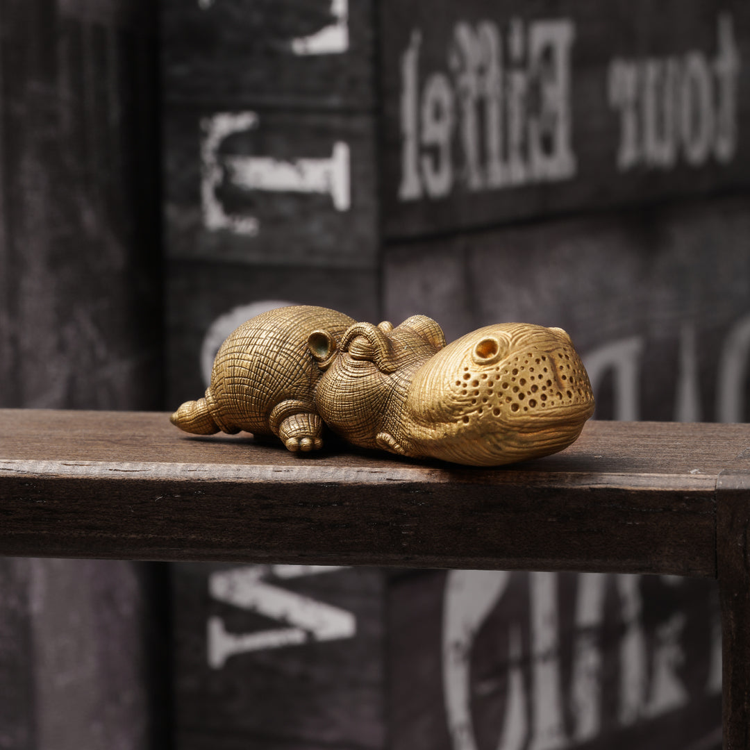 Bronze Crouching Hippo Figurine