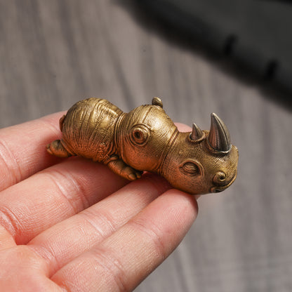 Bronze Crouching Rhinoceros Figurine